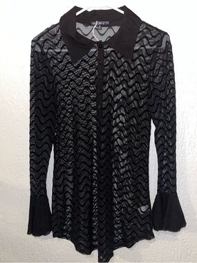 Blue Blush Black Sheer Shirt SZ- S